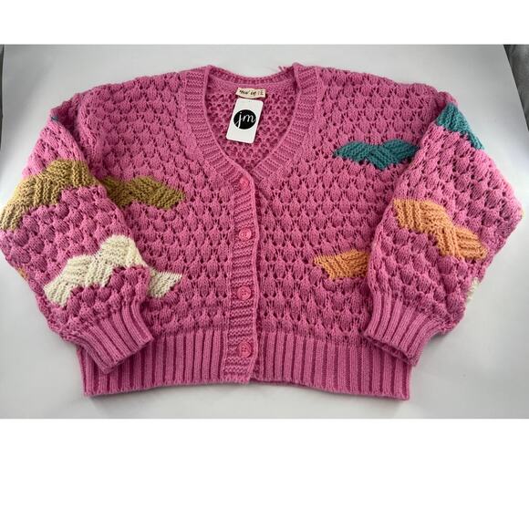 New In Cardigan Sweater Womens Pink Crochet Knit Y2K Grannycore Grandmacore New - Picture 1 of 11